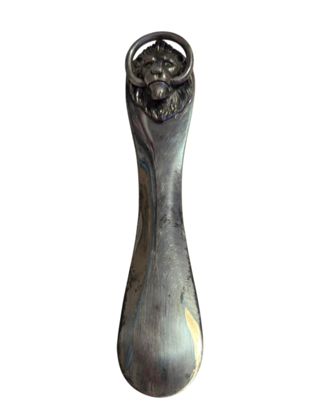 Heavy Vintage Reed & Barton Silver Plated Shoe Horn with Lion Mask Ring Handle